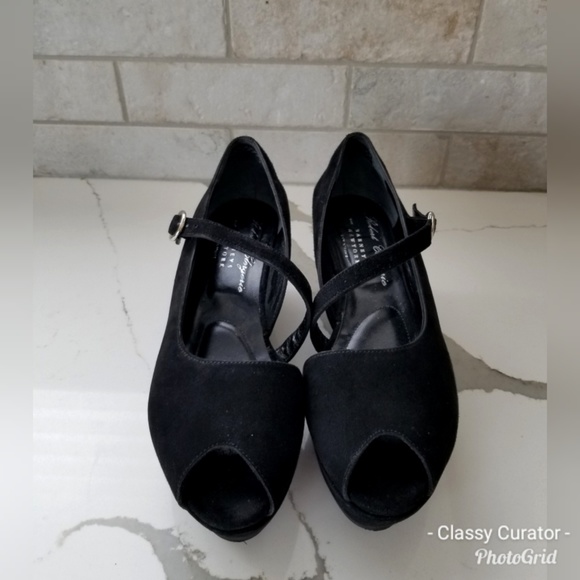 ROBERT CLERGERIE Paris blk suede platform peeptoe - Picture 4 of 7